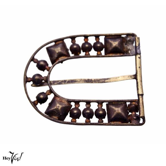 Vintage Buckle Prong Set Square & Round Rhinestones Open Work Design 2" -Hey Viv - Picture 2 of 3